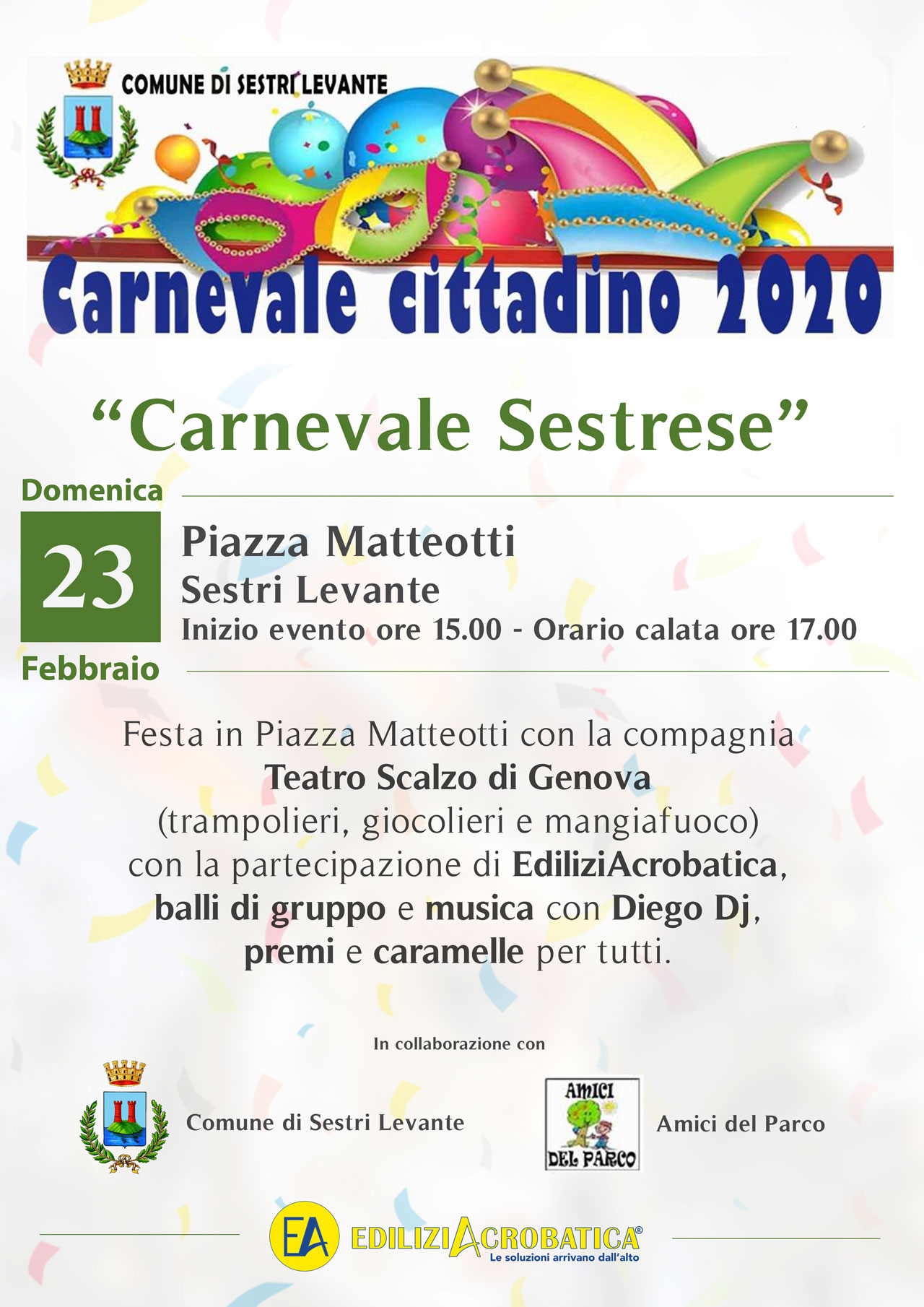 Non perderti Domenica 23 Febbraio a Sestri Levante la calata più Acrobatica di Carnevale!